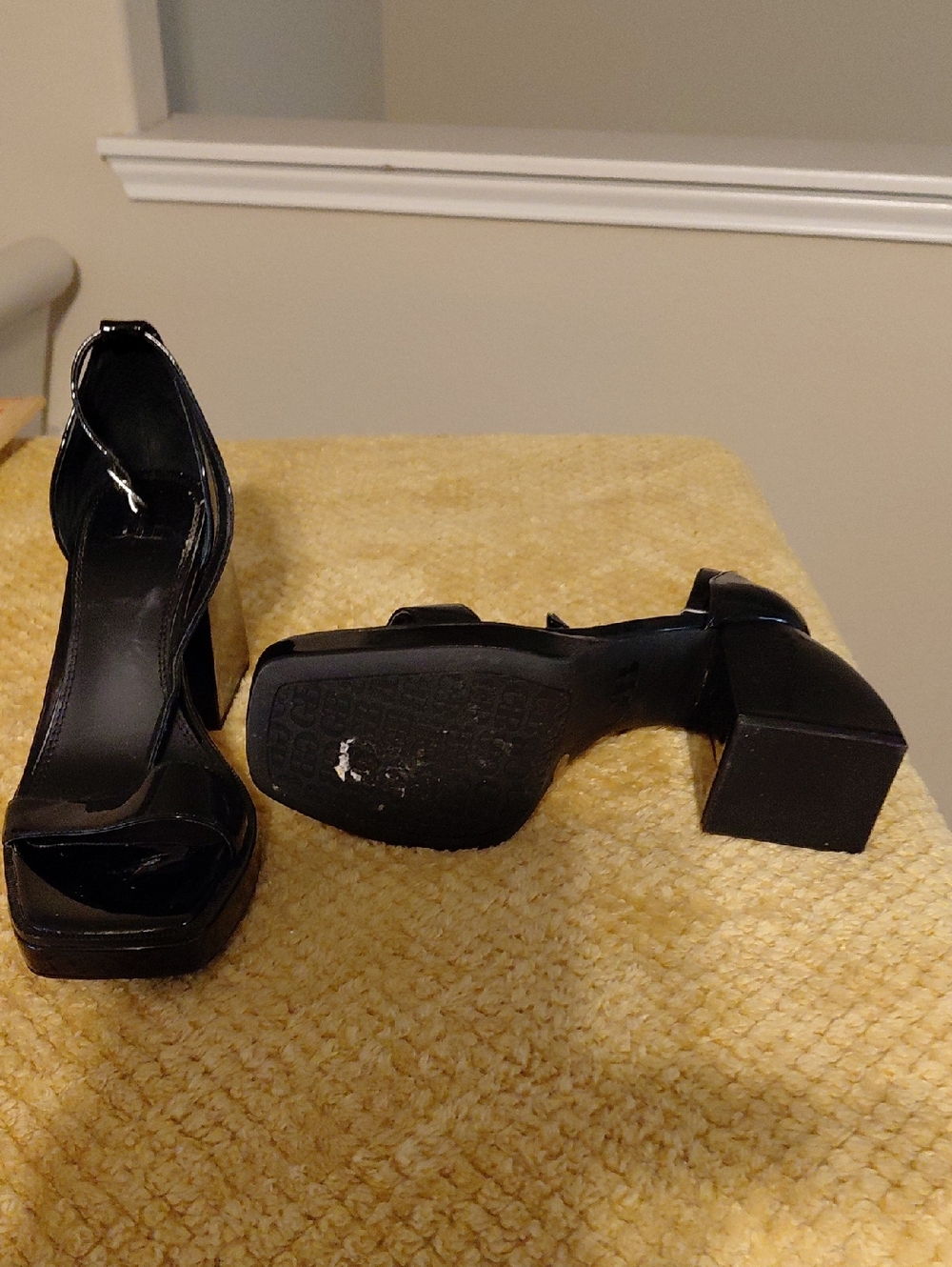 Black Patent Block Heel Sandals - Women